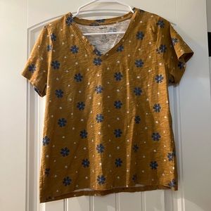 Sonoma Mustard Yellow Blue Floral T-Shirt Petite Medium